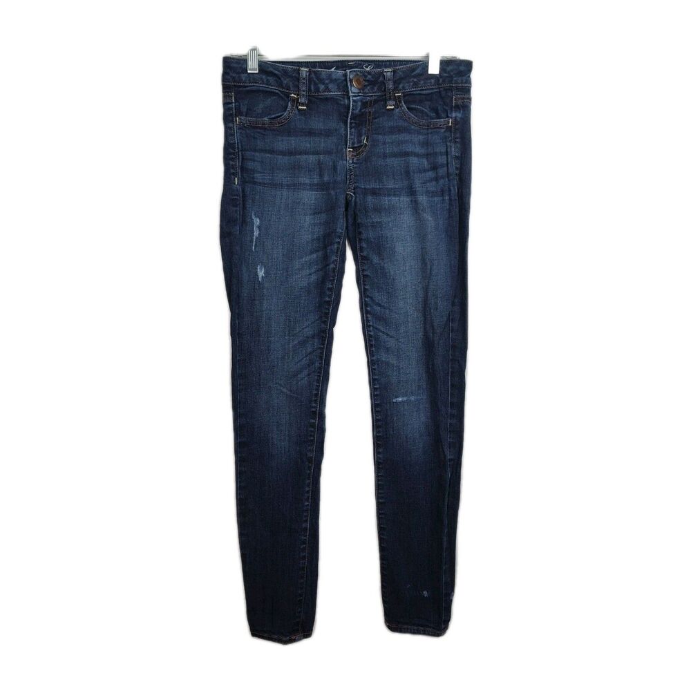 American Eagle Jeans Women's 4 Reg Med. Blue Stretch Skinny Jegging Distressed‎